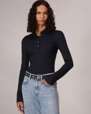 rag & bone The Knit Rib Polo Shirt-Women Shirts & Tops